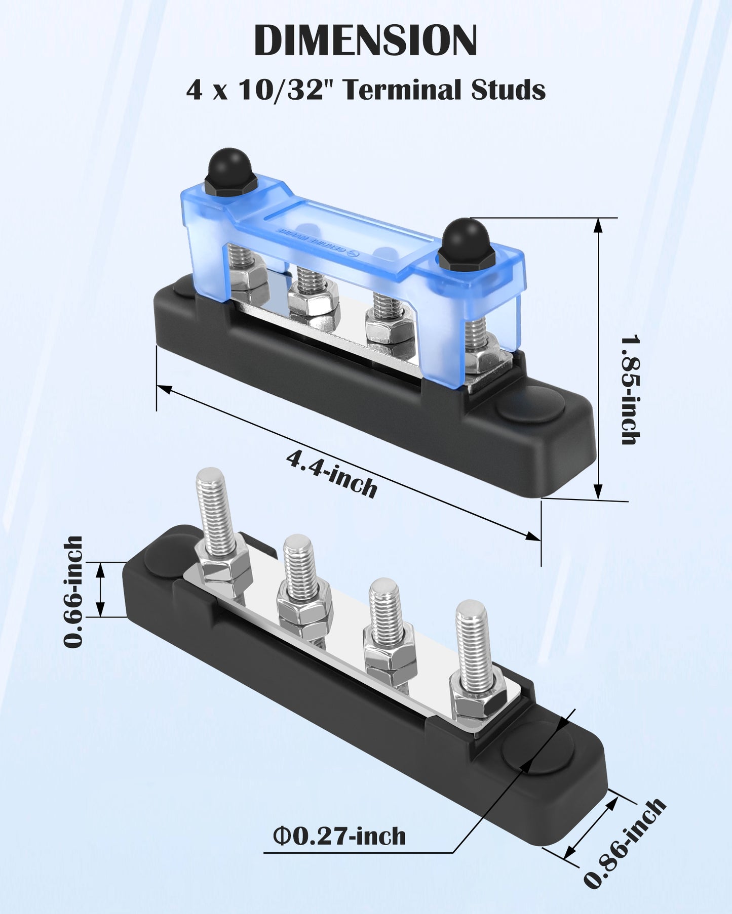 LENKRAD 4 Post Power Distribution Block Bus Bar with Cover, 4 x 10/32" Posts, 4 Terminal Bus Bars, 100 Amp Battery Terminal Distribution Block, 2 Packs - THALASSA