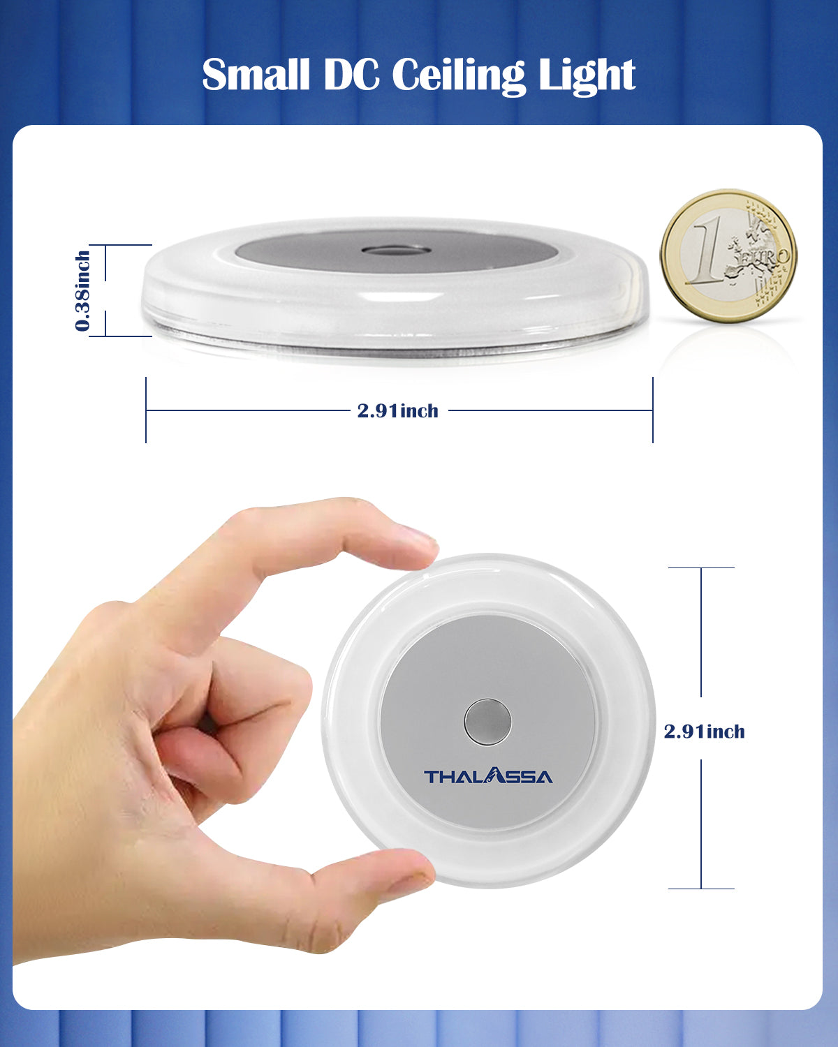 GenuineMarine 1/2/4/6PK RV Boat Touch Ceiling LED Light DC 12V 3W 2800K Soft White, Small Base, Full Aluminum Tap Light, Stepless Dimmable, Surface Mount and Hidden Fasteners Design for New Installion - THALASSA