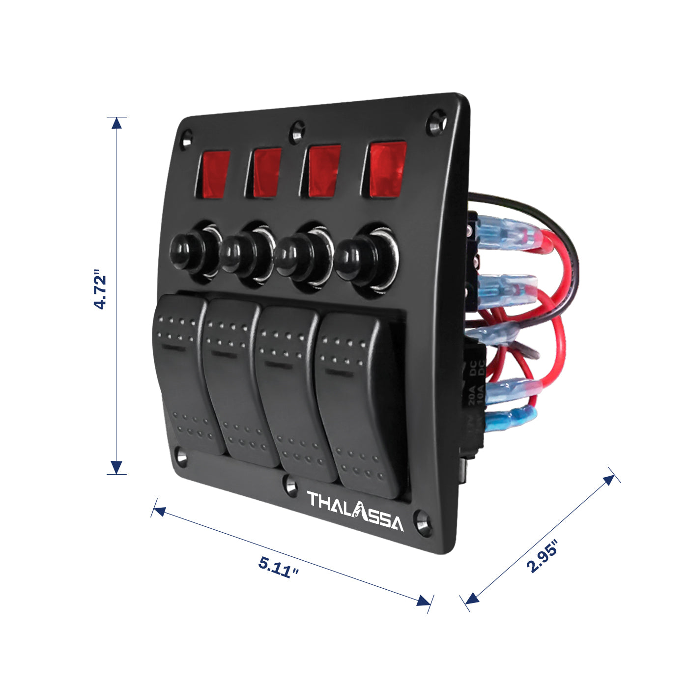 GenuineMarine 4/6/8 Gang Rocker Switch Panel Waterproof with Fuse for Yacht Boat - THALASSA