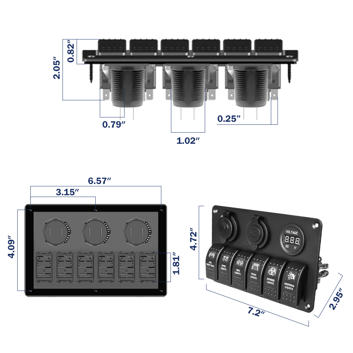 GenuineMarine 6 Gang Red/Blue Light  Waterproof Rocker Switch Panel with 15A Fuse Use for 12V/24V Boat Car Truck Camper Caravan System - THALASSA