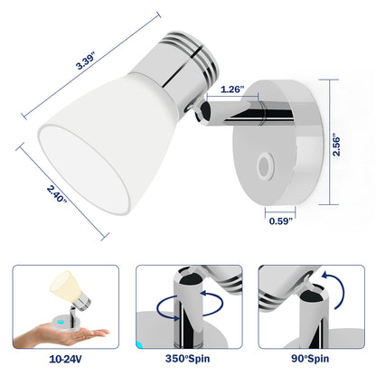 THALASSA 12V Reading Light Bedside without USB Iron Port,Touch Dimmable Switch Warm White for Boat, Yacht, and Caravan - THALASSA
