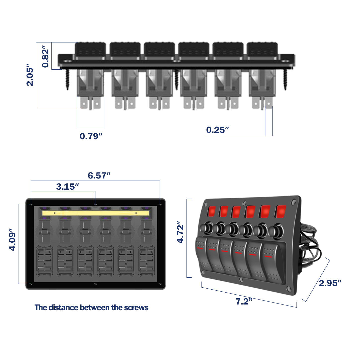 GenuineMarine-THALASSA 4/8 Gang Pre Wired Rocker Switch Panel - Waterproof On/Off Toggle Rocker, 12V 24V with Fuse, Circuit Breaker with 3 Pin Red LED Indicator for RV, Cars, Marine, Boat - THALASSA