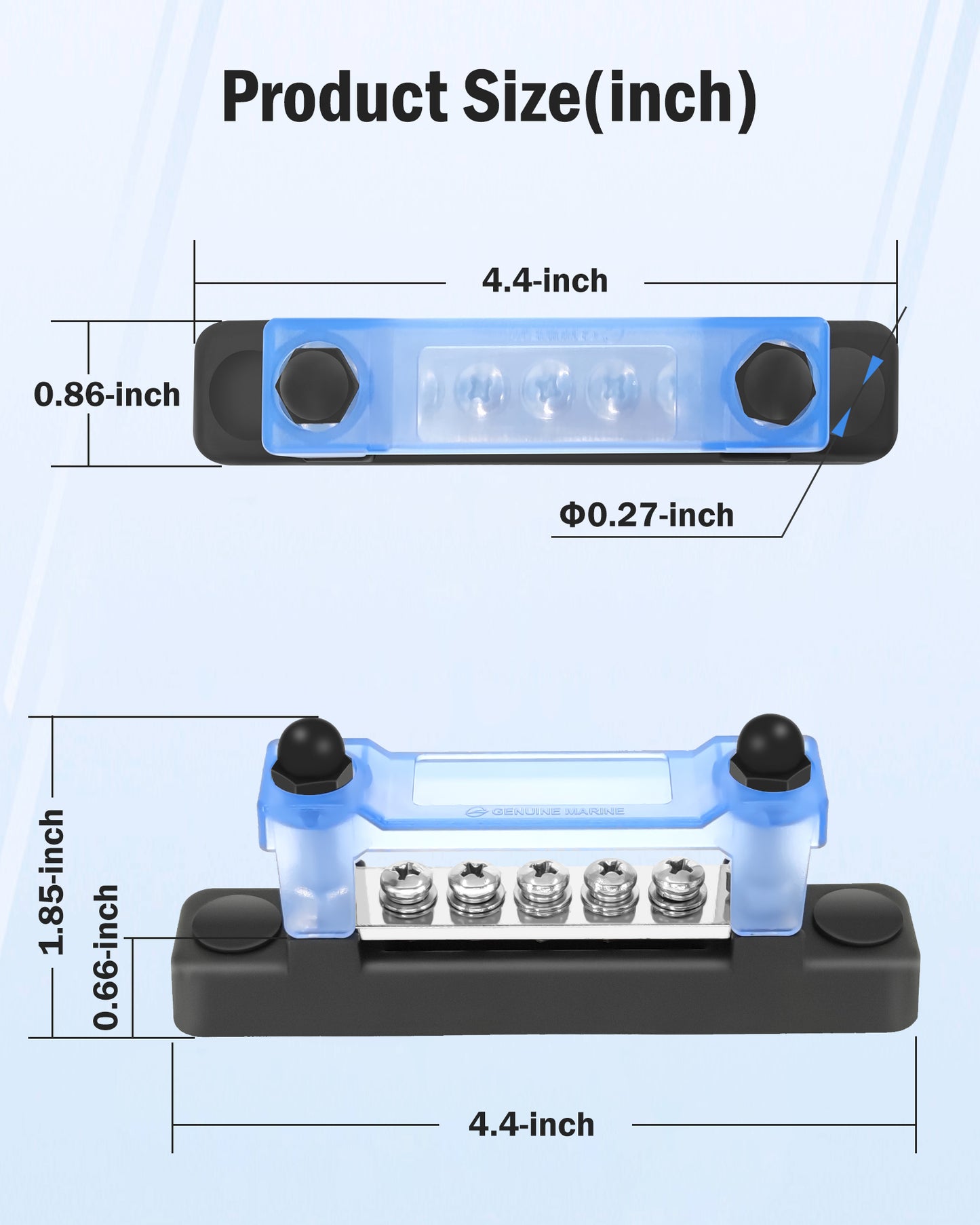 LENKRAD Bus Bar 12V 2 x 10/32” Studs and 5 x 8/32” Screw Terminals, Power Distribution Block with Ring Terminals 100 Amp Rating, 12V - 48V Positive & Negative for Automotive Car Boat Solar System - THALASSA