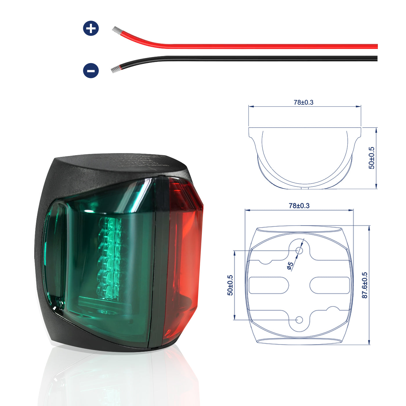 2 NM White LED 135° Stern Light+3 NM Bi-Color LED (Green and Red) 225° Boat Navigation Light, US Coast Guard, ABYC A-16 and CE Certifications – Operates at 12V/24V IP67 - THALASSA