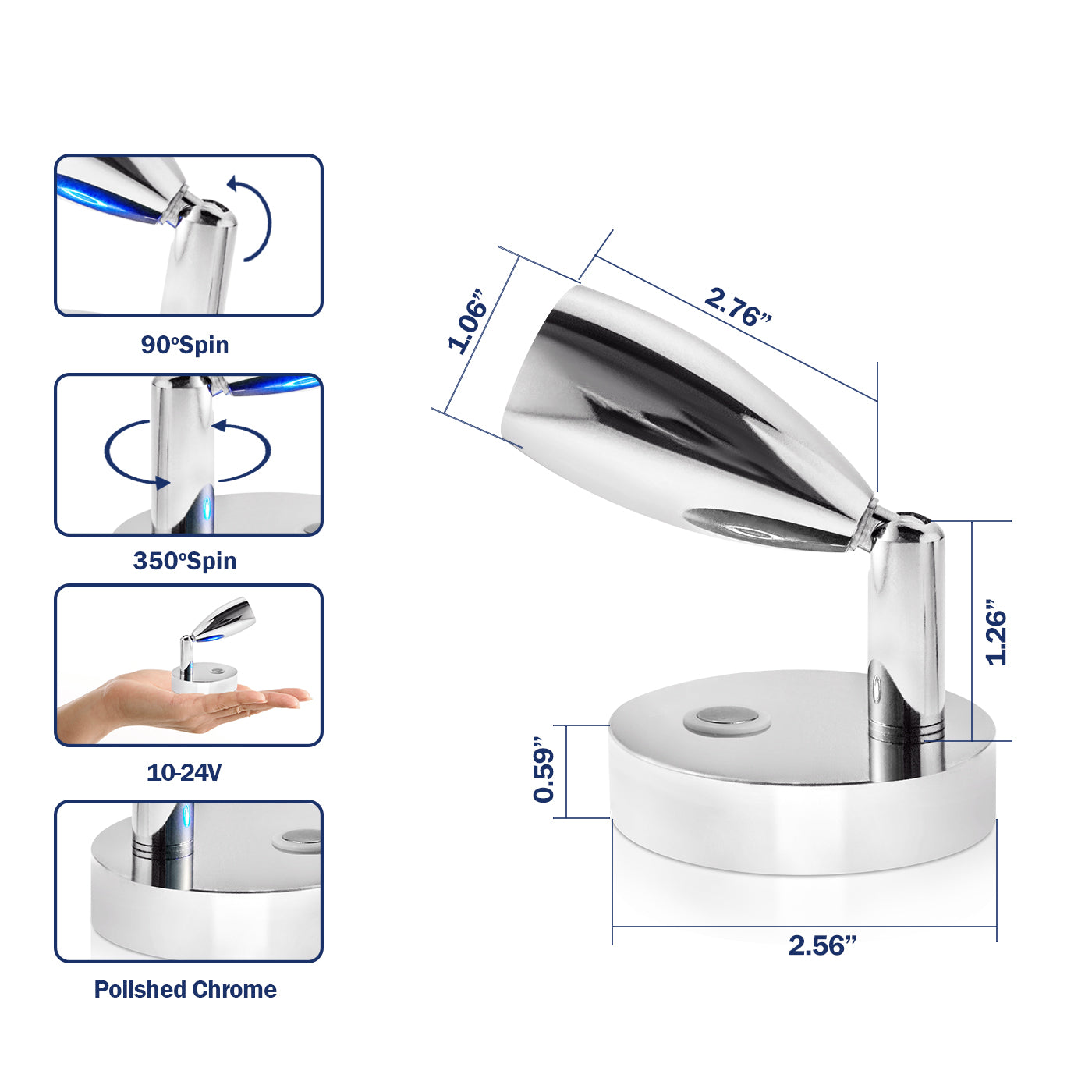 THALASSA 12V-24V Touch Adjustable Switch 90° with/without USB LED Reading Light for Yacht Ship - THALASSA